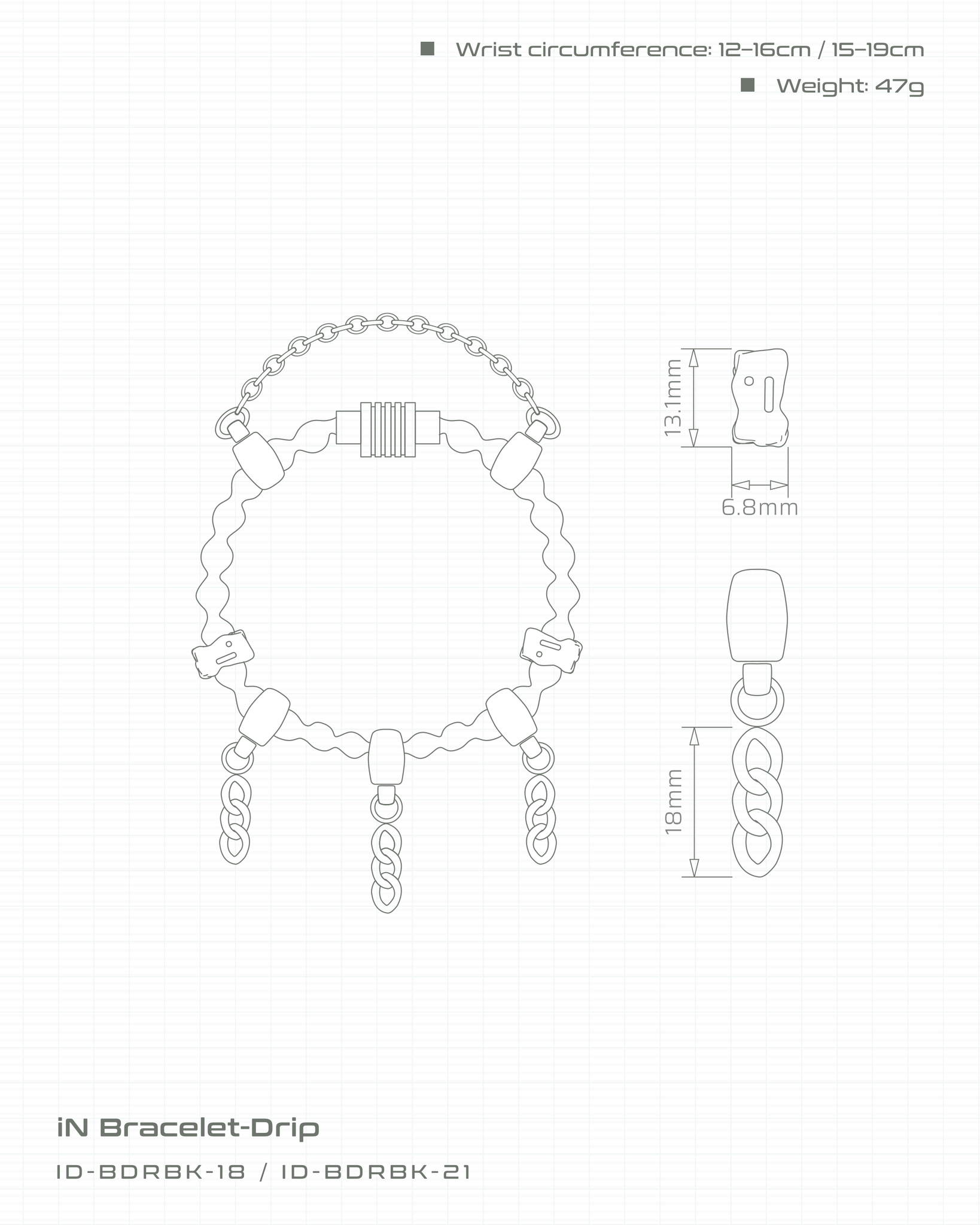 iN Bracelet-Drip 液化手鍊 尺寸圖