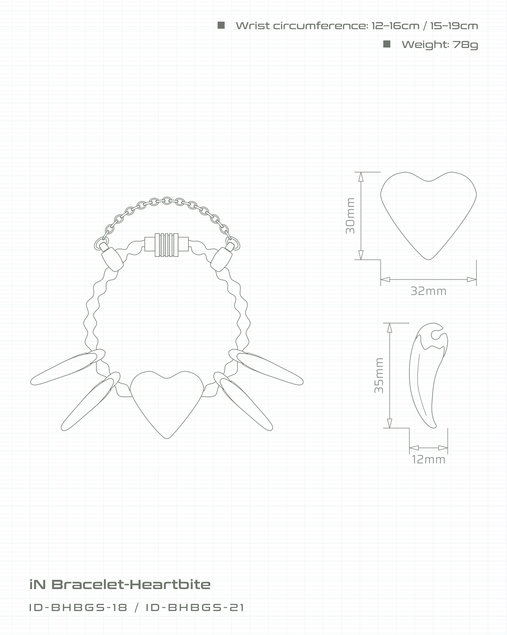 iN Bracelet-Heartbite 咬心手鍊 尺寸圖