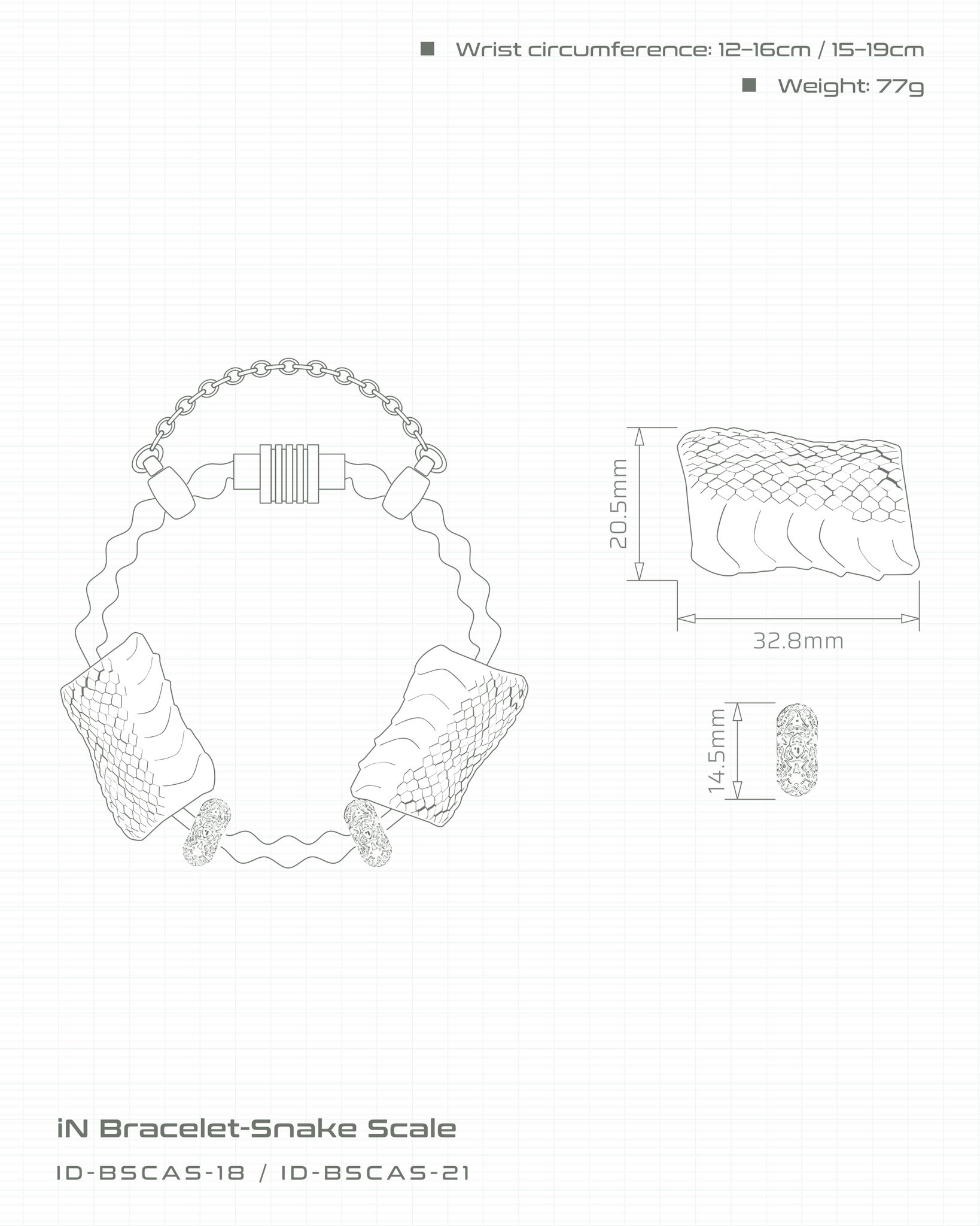 iN Bracelet-Snake Scale 蛇紋手鍊 尺寸圖